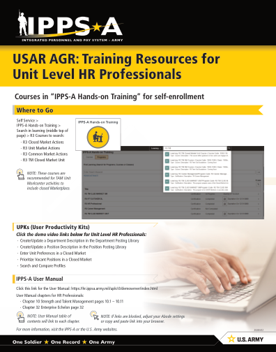 USAR AGR：单位级人力资源专业人员的培训资源